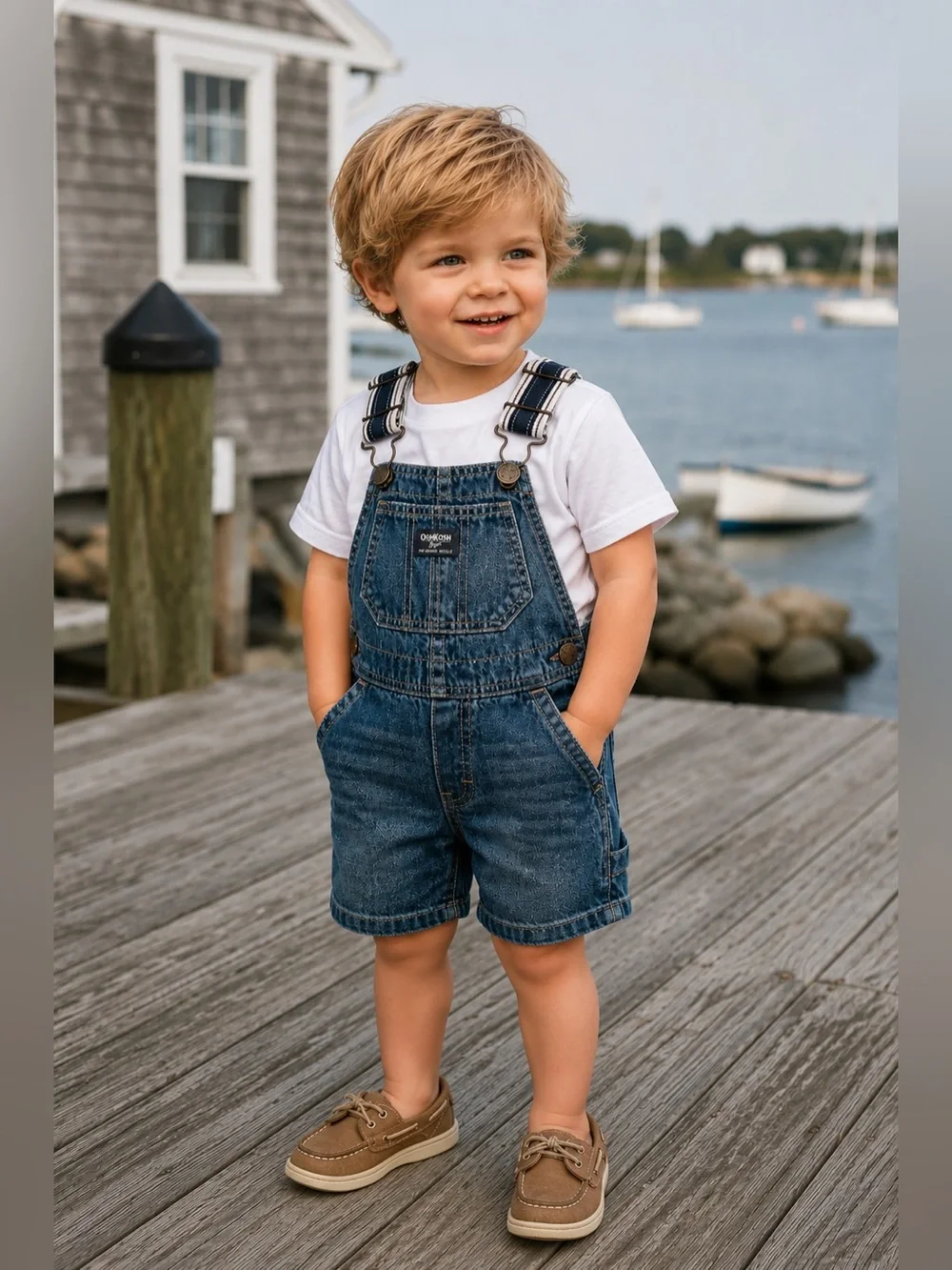 OshKosh B’gosh Denim Shortalls 2T Nautical Americana Toddler Boy‎ Shortalls